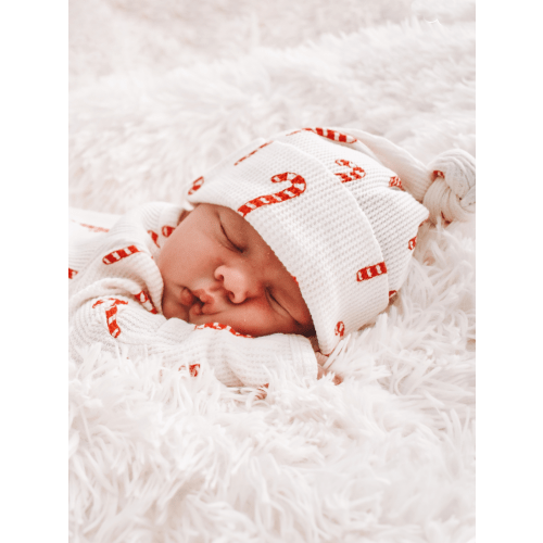 Organic Waffle Knot Beanie, Candy Cane
