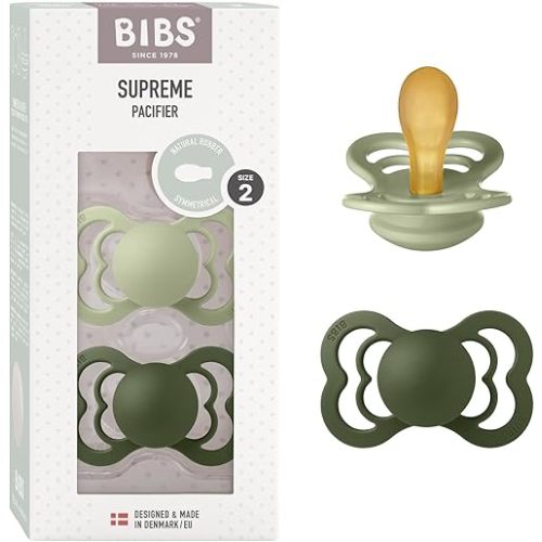 BIBS Pacifiers - Supreme Collection | BPA-Free Baby Pacifier | Made in Denmark | Set of 2 Sage/Hunter Green Color Premium Soothers | Size 6-18 Months