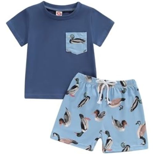 Toddler Baby Boy Hunting Clothes Mallard Duck Pocket Short Sleeve Shirt Duck Print Shorts Set 2pcs Summer Outfit