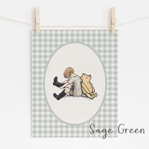 Classic Winnie-the-Pooh Nursery Art Print - Sage Green, 16" x 20"