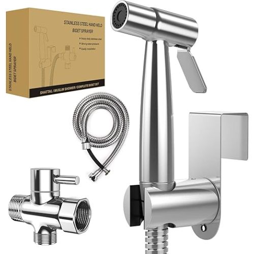 Handheld Bidet Toilet Sprayer, Stainless Steel Bathroom Bidet Sprayer Set with Hose, Baby Cloth Diaper Sprayer, for Feminine Wash, Shower Sprayer for Pet, Wall or Toilet Mount