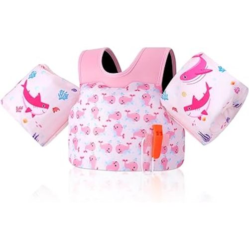 MoKo Toddler Swim Vest for Kids 13-30/20-50/22-66lbs, Swim Arm Floaties Cartoon Swimming Water Wings Pool Float Vests Sleeves Shoulder Straps Arm Band for Children Learn to Swim