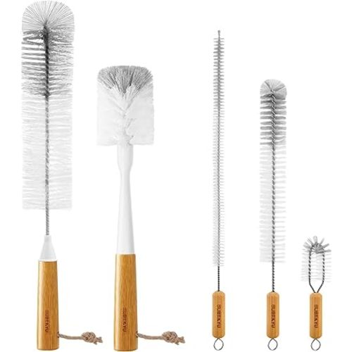 SUBEKYU Bottle Brush, Baby Bottle Brush with Nipple and Straw Cleaner Set, Gray+ White (Gray+ White 5P)