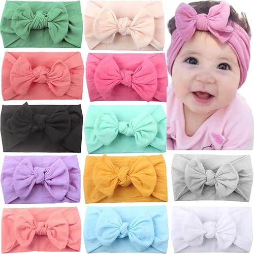 Bows Headbands For Baby Girls 12Pcs, IIS Newborn Infant Toddler Hairbands and Child Hair Accessories