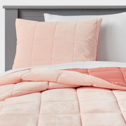Full/queen Comforter Set Windowpane Velvet Pink - Pillowfort™