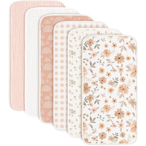 Konssy 6-Pack Muslin Baby Burp Cloths, Large 100% Cotton Burping Clothes, Soft & Absorbent for Newborns, Baby Boys and Girls