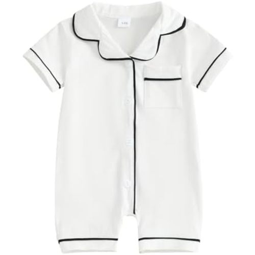 BULINGNA Infant Baby Girl Boy Summer One Piece Pajamas Jumpsuit Short Sleeve Button Down Cotton Pjs Sleepwear Onesie