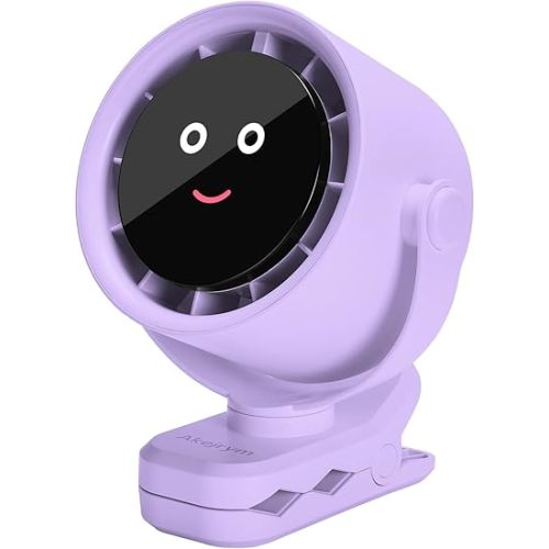 Clip on Fan for Bed, Portable Fan for Travel, Small Powerful 5 Speed Quiet 360° Rotate, Air Turbo Tech & Digital display, For Home Office Stroller Camping (Purple)