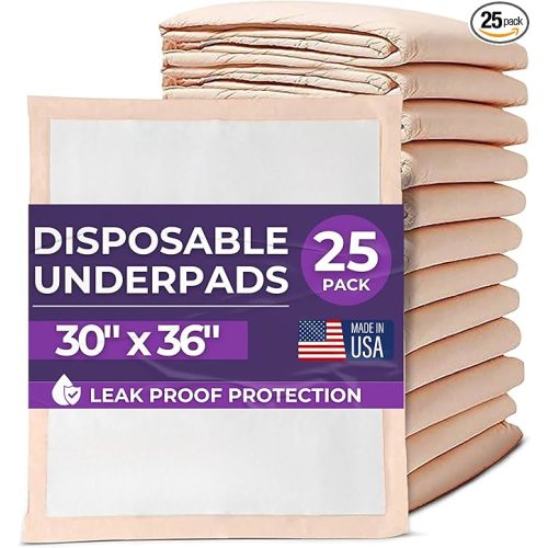 Premium Disposable Chucks Underpads 25 Pack, 30" x 36" - Highly Absorbent Bed Pads for Incontinence and Senior Care - Peach Color - Leak Proof Protection