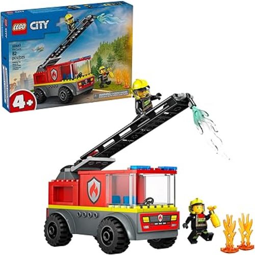LEGO City Fire Ladder Truck Toddler Toy - Fire Truck Toy with 2 Firefighter Minifigures, Digital Guide for Boys and Girls, Ages 4+ - Learning, Educational Toy for Preschool - 60463