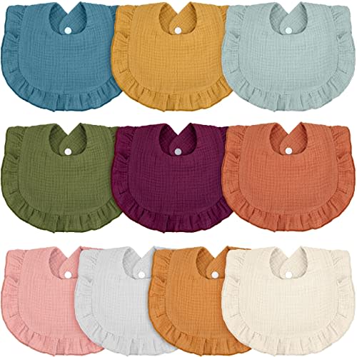 10 Pcs Baby Muslin Bibs Drool Bandana Soft Adjustable Baby Cotton Bibs for Newborn Baby Girl Boy Toddlers Infants Teething