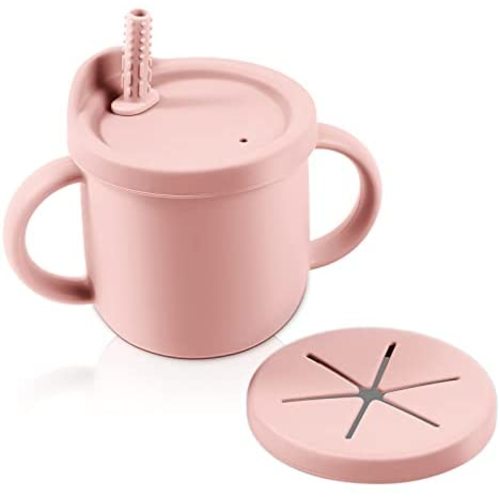 Straw Cup for Baby 6 months Silicone Straw Sippy Cup Snack Cup No Spill with 2 Handles BPA FREE 8 OZ