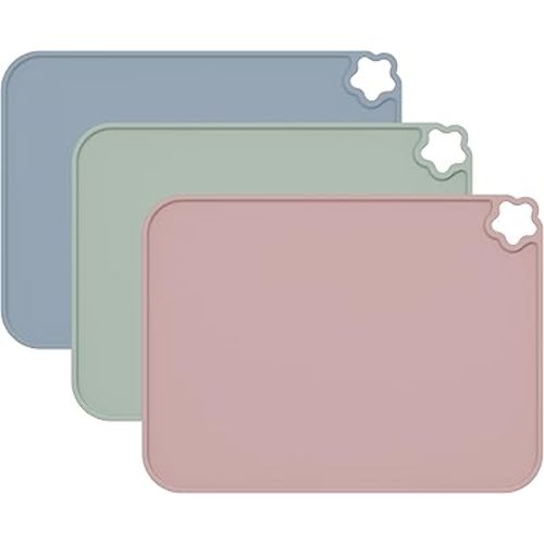 Silicone Placemat for Kid Stain-Proof Non-Slip Toddle， Reusable Portable，Heat Resistant for Toddlers placemat 3 Pack