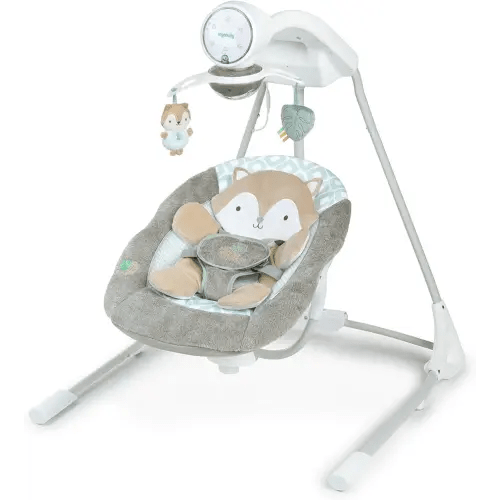 Ingenuity InLighten 5-Speed Baby Swing - Swivel Infant Seat, 5 Point Safety Harness, Nature Sounds, Lights - Kitt Fox