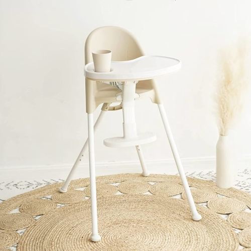 Funny Supply 3-in-1 Cute Folding High Chair, High Chairs for Babies and Toddlers, Modern Space Saving Highchair with Removable Double Tray, Easy to Clean, Light Weight Baby Feeding Chair, Cream