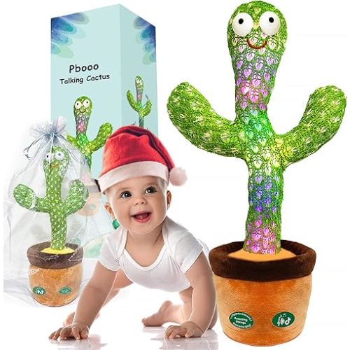 Pbooo [Update Volume Adjustable Dancing Talking Cactus Mimicking Toy, Talking Repeat Singing Cactus Toy 120 Pcs Songs for Baby 16s Record Your Sound with Led Light