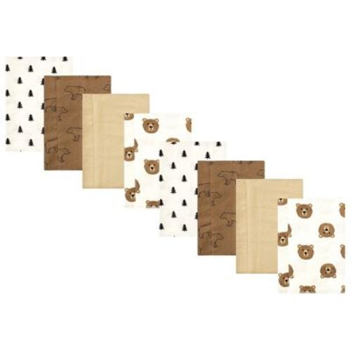 Hudson Baby Cotton Poly Flannel Burp Cloths 8-Pack Set, Brown Bears, One Size