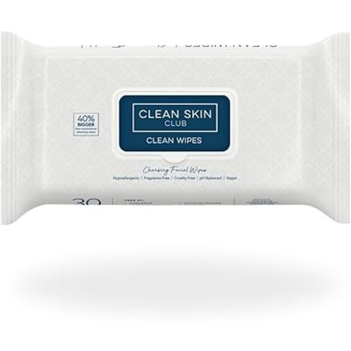 Clean Skin Club XL Premium Face Wipes, 40% Larger Than Normal Wipes, Extra Moist Makeup Removing Towelettes, 30 Count, Facial Cleansing Cloth, Fragrance Free, No Alcohol or Chemicals