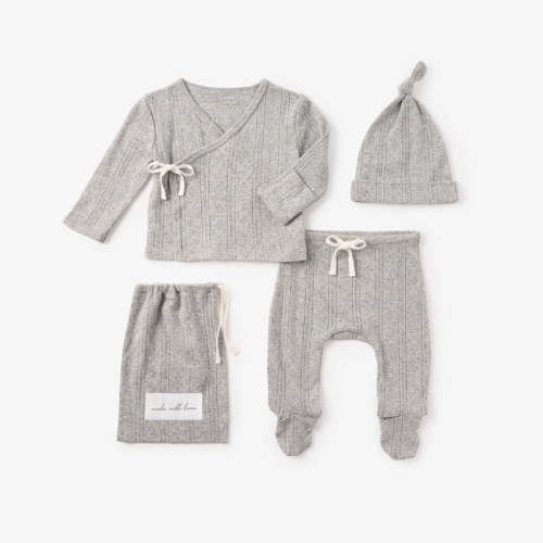 Gray Organic Cotton Pointelle Layette 3 Pc Gift Set NB