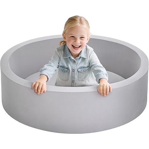 Foam Ball Pit for Toddlers, Large Baby Ball Pit for Babies with Soft Memory Sponge, Indoor Outdoor Baby Playpen, Kids Play Ball Pool, Gift Toys for Infants Boys and Girls (Gray, NO Balls)