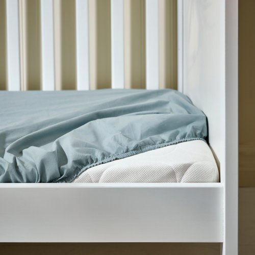 GULDVÄVARE Crib fitted sheet - dark yellow/blue