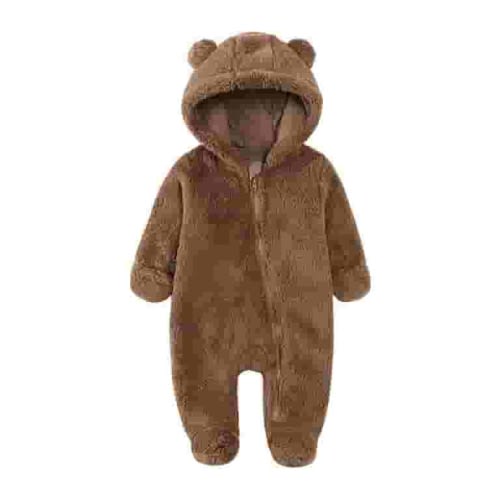 FAOWME Baby Boys Girls Snowsuit Winter Coat Solid Color Cartoon Warm Hooded Footed Romper Jumpsuit Onesie Outfits Coffee 3-6 Months