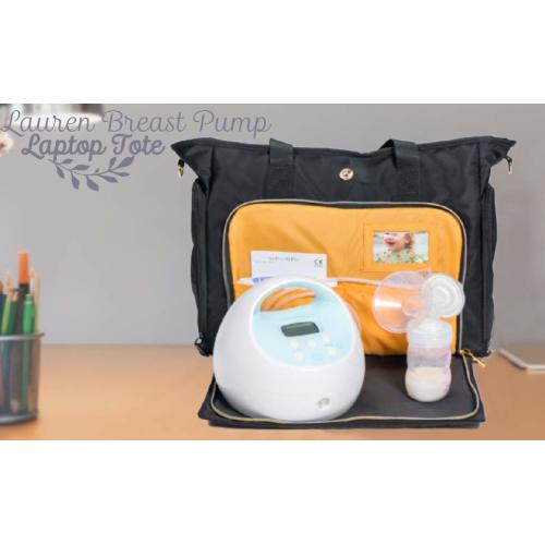 Zohzo Lauren Breast Pump Bag - Portable Tote Bag Great for Travel or Storage – Includes Padded Laptop Sleeve - Fits Most Major Pumps Including Medela and Spectra Breastpump (Black)