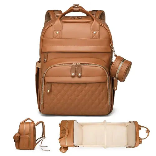 Leather Baby Diaper Bag with Changing Station,Extra large Capacity Baby Diaper Bag Backpack(Brown)
