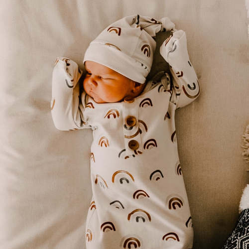 Cannons Earthy Rainbow Newborn Baby Knot Gown & Hat