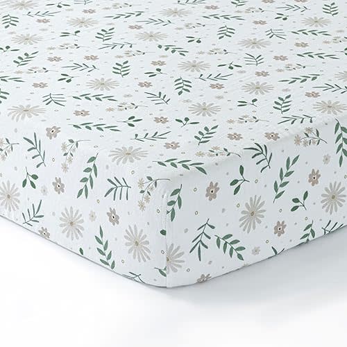 Dreamology Muslin Crib Sheet for Boys, Girls, 1-Pack, 100% Cotton Crib Sheets Fitted for Standard Cribs and Toddler Beds, Toddler Bed Sheets, 28x52 Standard Crib Sheet | Flowers