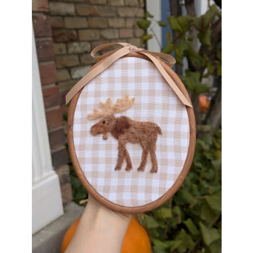 Needle Felted Moose Nursery Decor: Woodland animal Embroidery Frame, baby moose