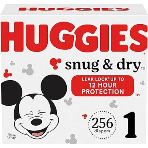 Huggies Size 1 Diapers, Snug & Dry Newborn Diapers, Size 1 (8-14 lbs), 256 Ct (4 packs of 64), Packaging May Vary