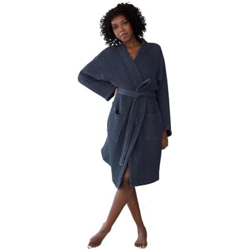 Womens Kimono Waffle Robe - Lightweight 100% Turkish Cotton Housecoat for All-Day Lounging - Bathrobe for Shower