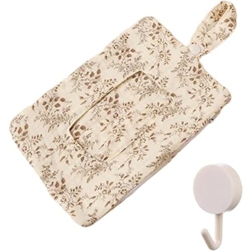 Portable Mommy Bag, Hanging Floral Tissue and Diaper Wet Wipes Dispenser for Stroller,Double-Layer Cotton Crepe Portable Wet Tissue Storage Bag for Travel,Reusable Wet Wipe Pouch (#2)