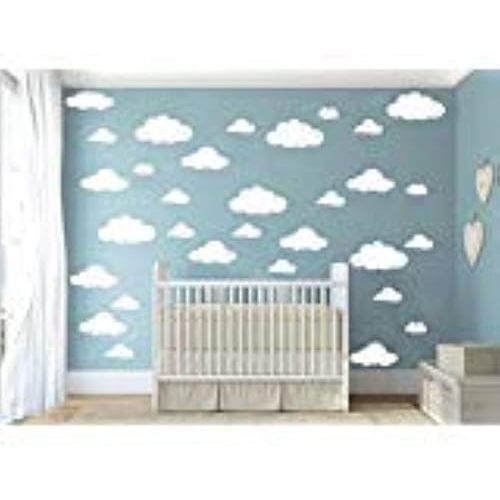 31pcs Big Clouds Vinyl Wall Decals DIY Wall Sticker Removable Wall Art Decor 4-10 inch for Living Room Nursery Kids Room(White)