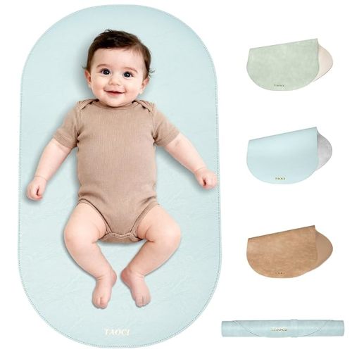 Baby Changing Pad, Wipeable Portable Changing Pad, Diaper Change Mat, Waterproof Vegan Leather Changing Pads for Home & Travel, Light Blue, 27.5 x 15.7 ''
