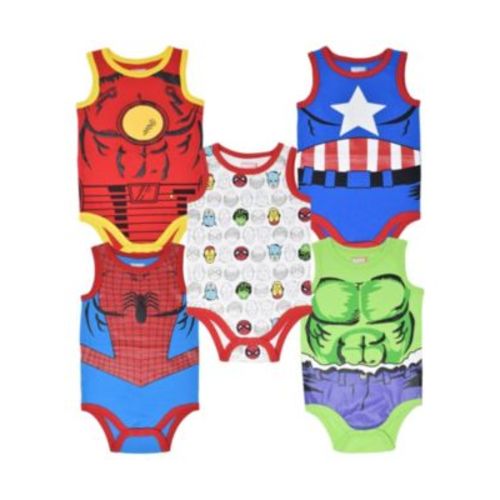 Baby Boys Marvel Spider-Man Iron Man Captain America 5 Pack Bodysuits Newborn to