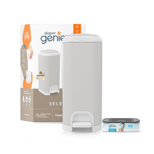 Diaper Genie Select Pail (Grey) is Made of Durable Stainless Steel and Includes 1 Starter Square Refill That can Hold up to 165 Newborn-Sized Diapers.