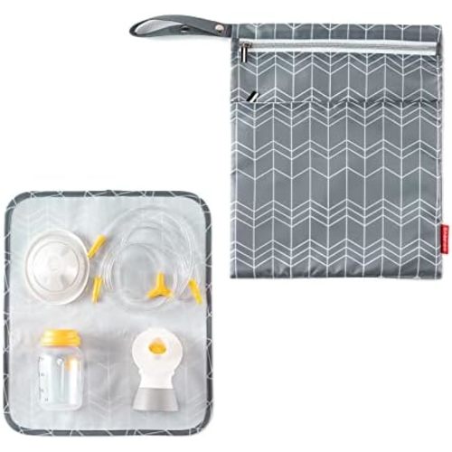 Wet Dry Bag for Breast Pump Parts Storage, Waterproof Pump Parts Bag with Place Mat for Moms Pumping at Work-Wave