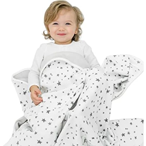 Woolino Toddler Blanket - Merino Wool and Organic Cotton Baby Blanket for Girls and Boys - 4 Season - 52.5” x 40” - Gray Stars