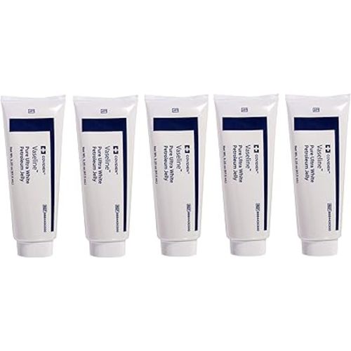 5 Pack Medical Grade Vaseline Pure Ultra White Petroleum Jelly, 3.25 oz (97.5 mL) Tubes ONLY by Kendall/Covidien
