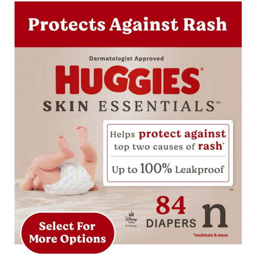 Huggies Skin Essentials Baby Diapers, Size Newborn (6-9 lbs), 84 Ct (Select for More Options)