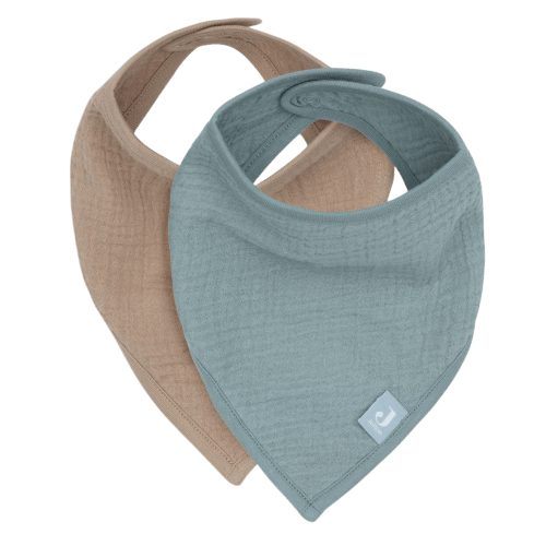Lot de 2 bavoirs mousseline - Sea green/Biscuit