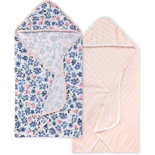 Burts Bees Baby Infant Hooded Towels Botanical Gardens Organic Cotton, Unisex Bath Essentials and Newborn Necessities, Soft Nursery Towel with Hood Set, 2-Pack Size 29 x 29 Inch