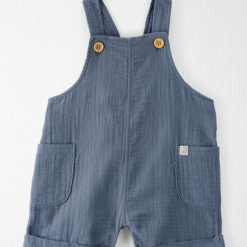 Baby Organic Cotton Gauze Shortalls in Blue