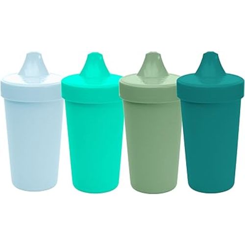 Re-Play Sippy Cups for Toddlers - 10 Oz. Reusable Spill Proof Cups for Kids, Dishwasher/Microwave Safe - Made in USA - Set of 4-3.13" x 6.25" - Sea Glass