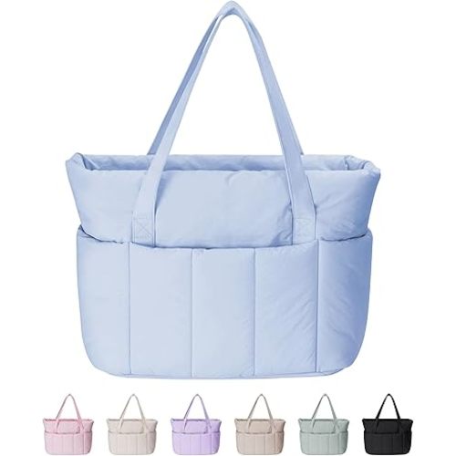 Narwey Puffer Travel Tote Bag for Women Work with Laptop Compartment, Puffy Quilted Work Tote Bags for Carry on, Gym, Nurse
