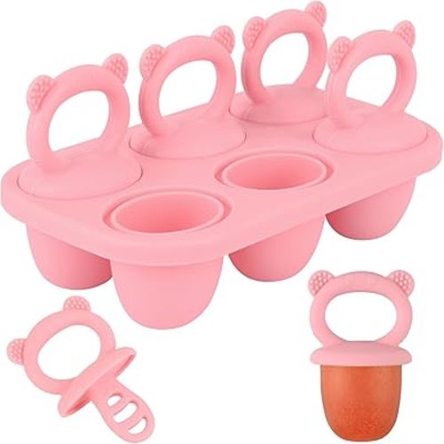Sakolla Toddler Popsicle Mold, 6-Cavity Mini Popsicle Silicone Molds for Baby Food Storage, Ice Pop Mold with Silicone Sticks for Kids (Pink)