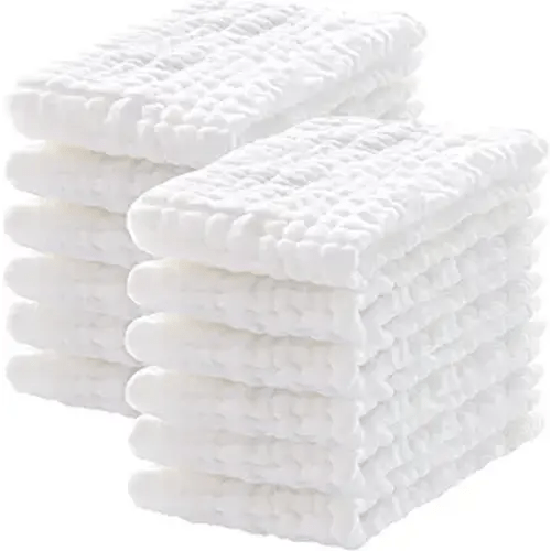 12 Pack Muslin Burp Cloths 100% Cotton Muslin Cloths Large 20''x10'' Extra Soft and Absorbent Baby Burping Cloth - White