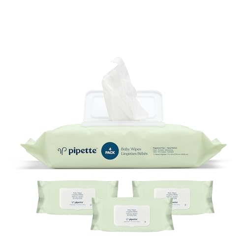 Pipette Baby Wipes - 100% Plant-Based Fibers and Plant-Derived Moisturizers, Water-Based (Fragrance-Free, 288-Count)